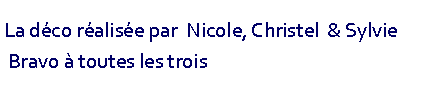 Zone de Texte: La dco ralise par  Nicole, Christel  & Sylvie  Bravo  toutes les trois